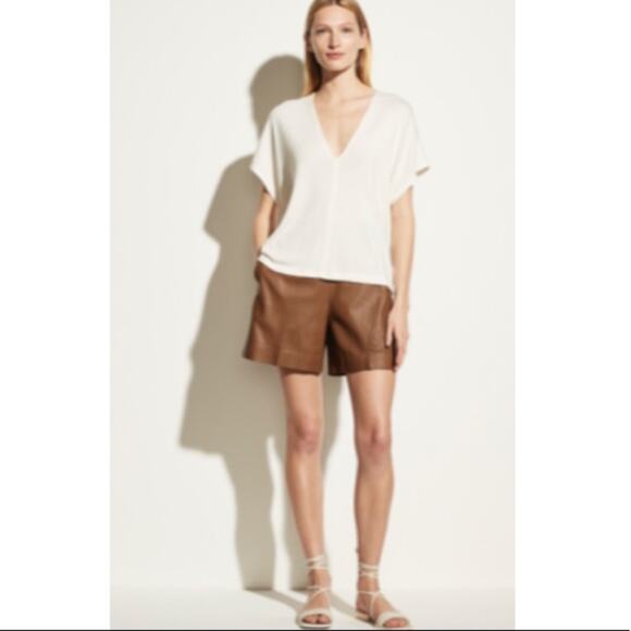 VINCE Easy V-neck Popover Cream Top In Chiffon - Picture 2 of 10